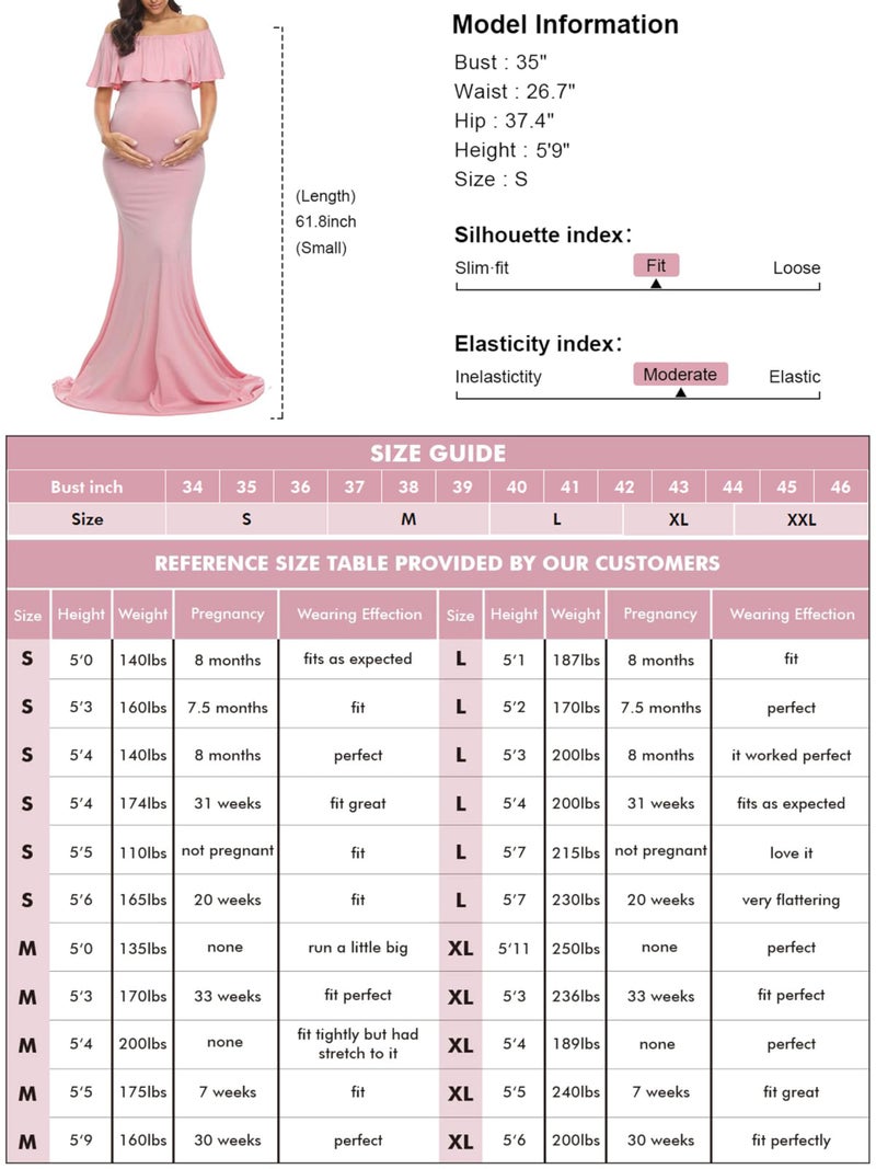 Glampunch Womens Off Shoulder Maternity Dress Ruffles Elegant Slim Gowns Fit Maxi Photography Dress A-Pink - Image 5